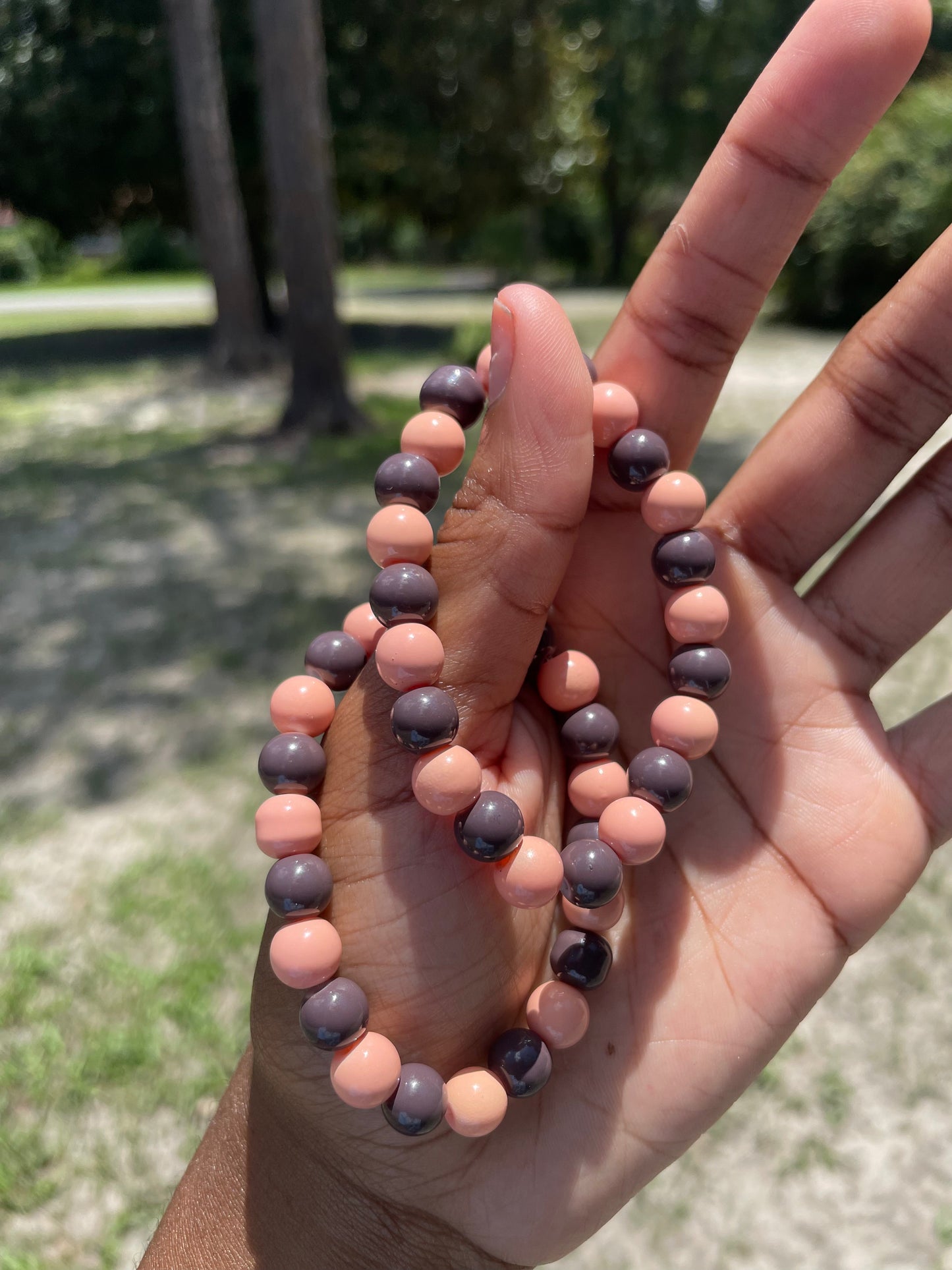 Salmon Pink & dark Purple Beaded Bracelet