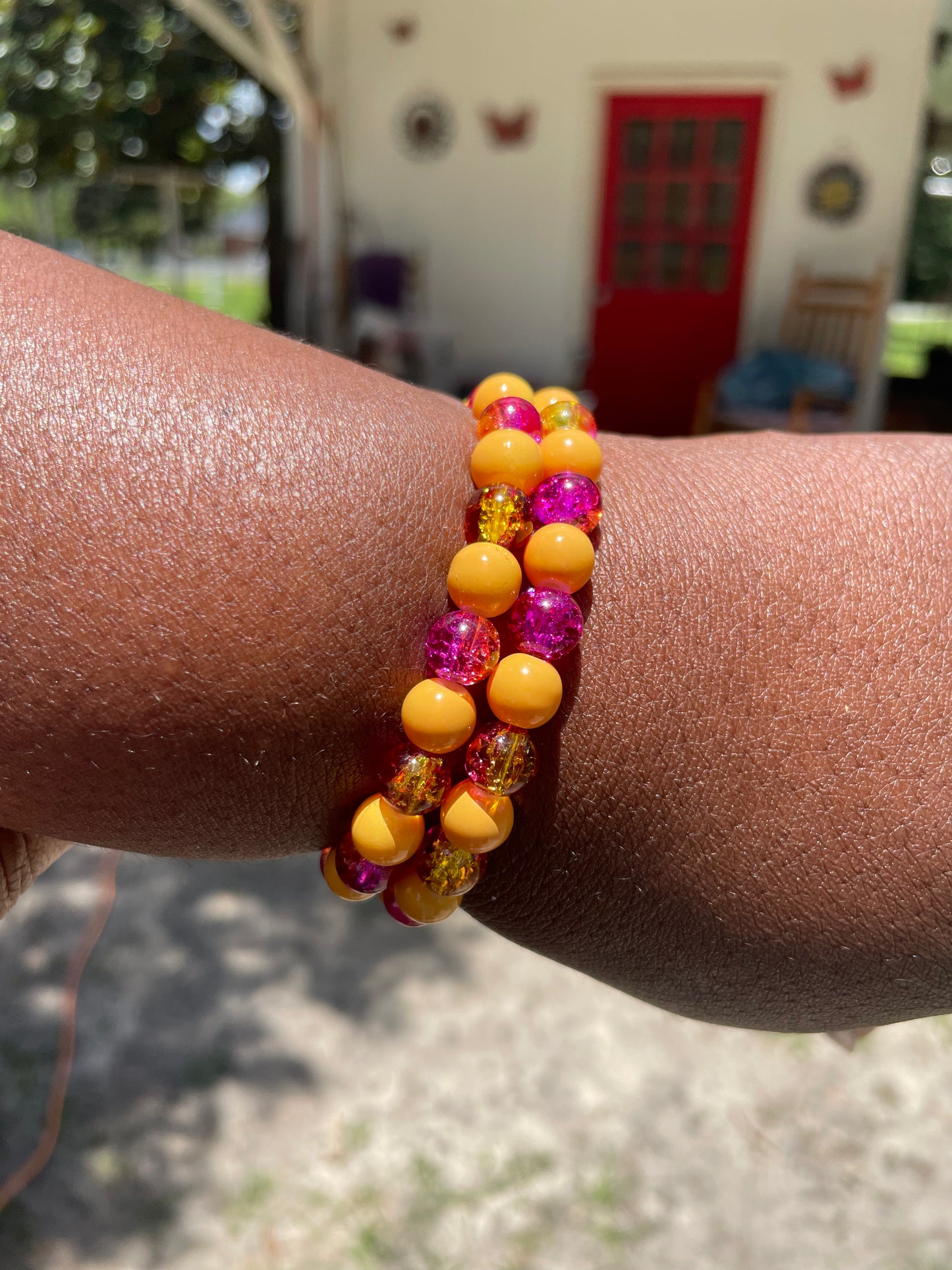 Tropical Pink & Orange Beaded Bracelet