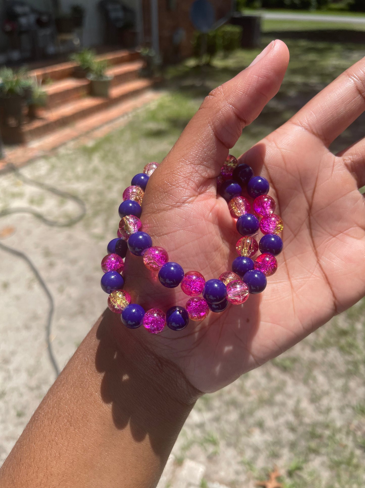 Dark Purple & Pink Beaded Bracelet