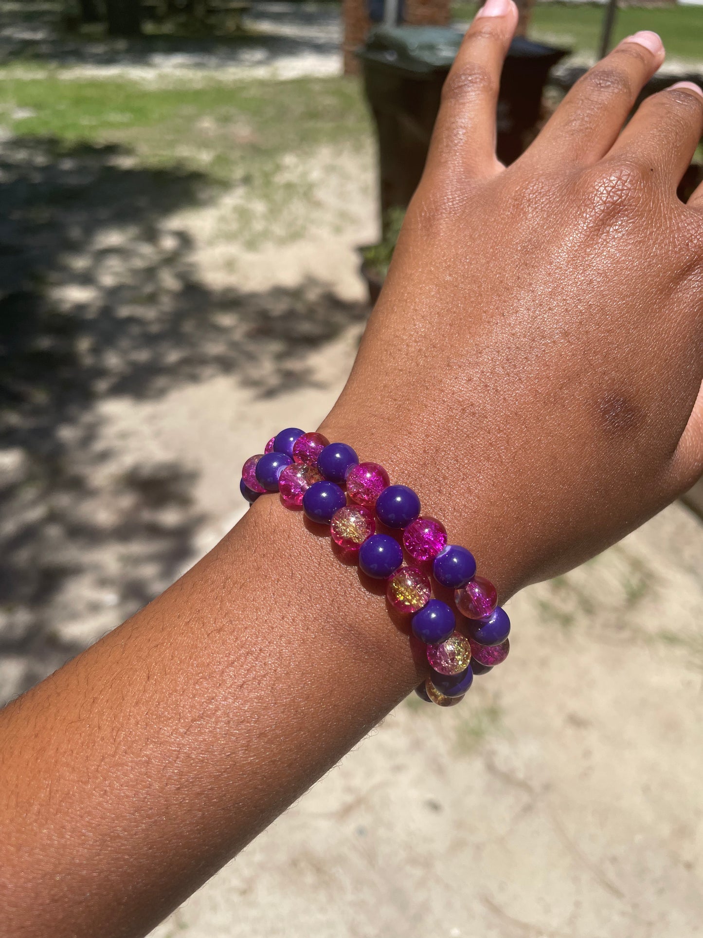 Dark Purple & Pink Beaded Bracelet