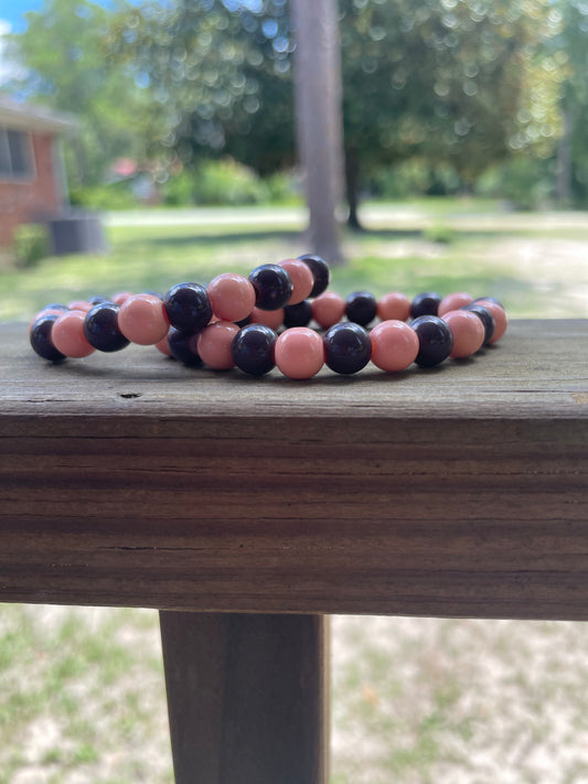 Salmon Pink & dark Purple Beaded Bracelet