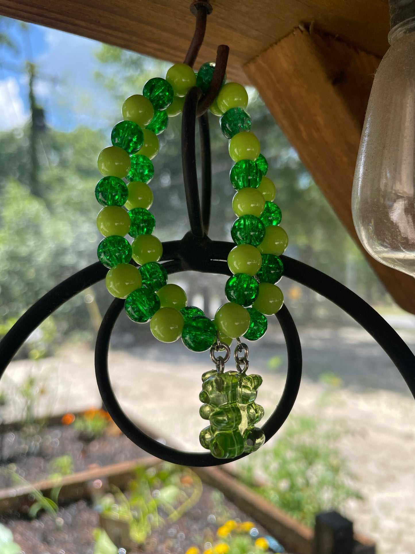 Green Gummy Bear Beaded Bracelet