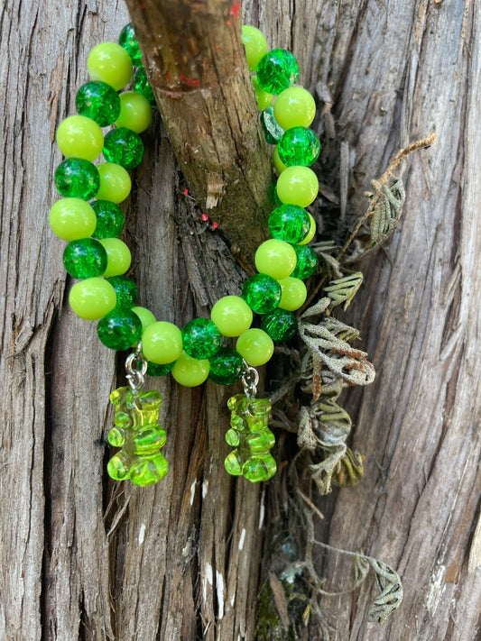 Green Gummy Bear Beaded Bracelet