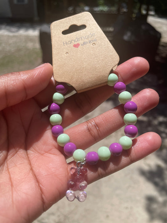 Green & Purple Gummy Bear Beaded Bracelet