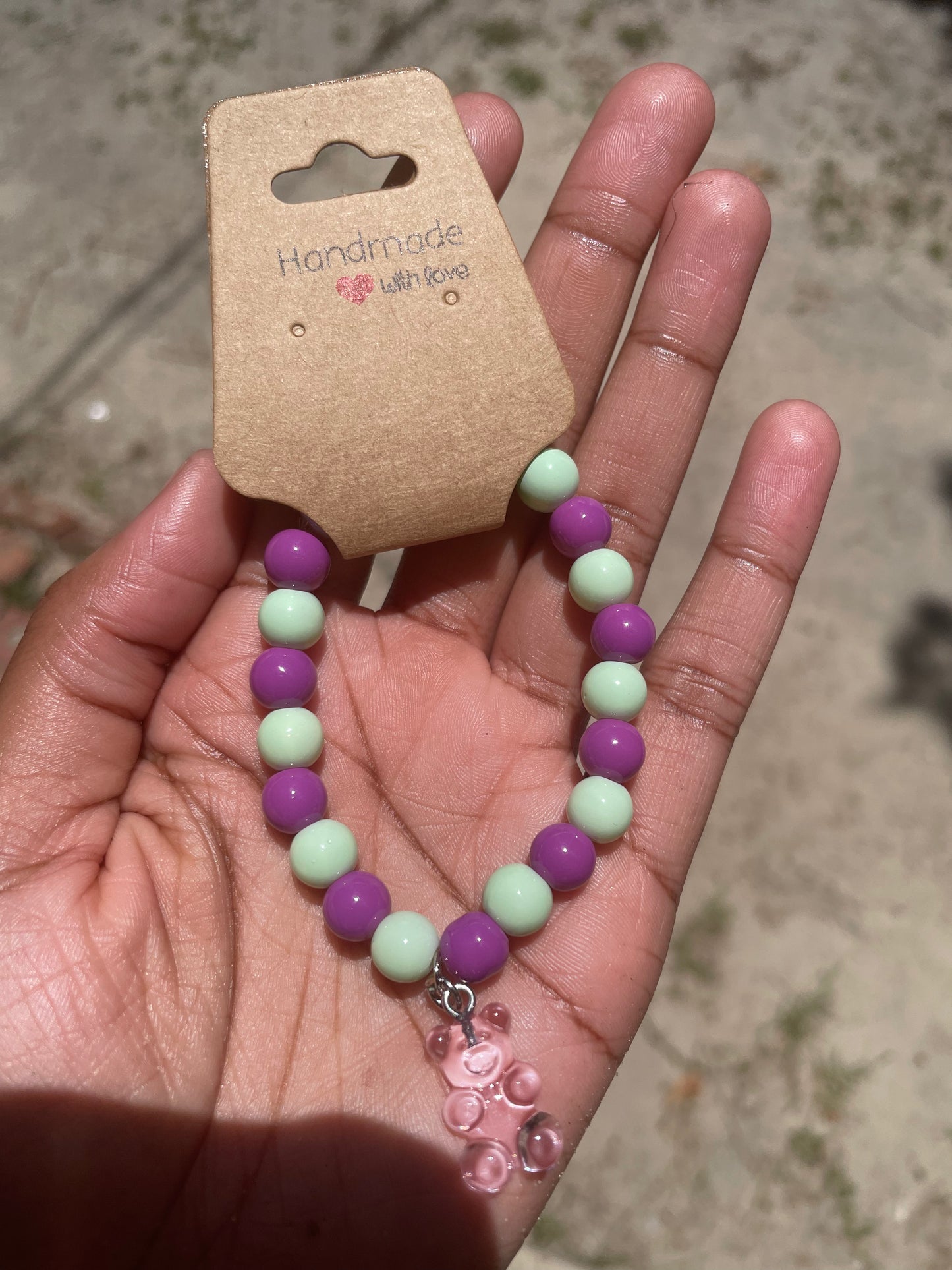 Green & Purple Gummy Bear Beaded Bracelet