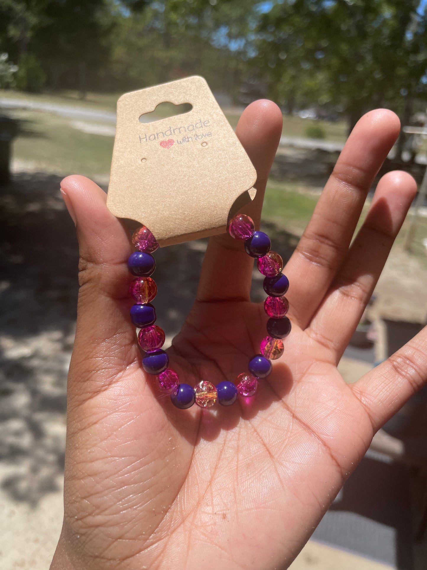 Dark Purple & Pink Beaded Bracelet