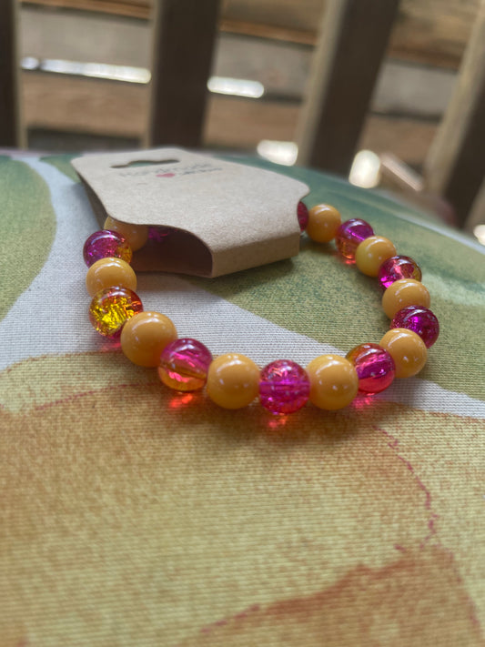 Tropical Pink & Orange Beaded Bracelet