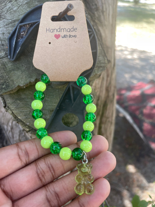 Green Gummy Bear Beaded Bracelet