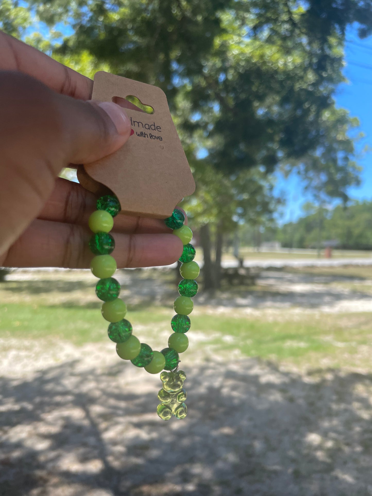 Green Gummy Bear Beaded Bracelet
