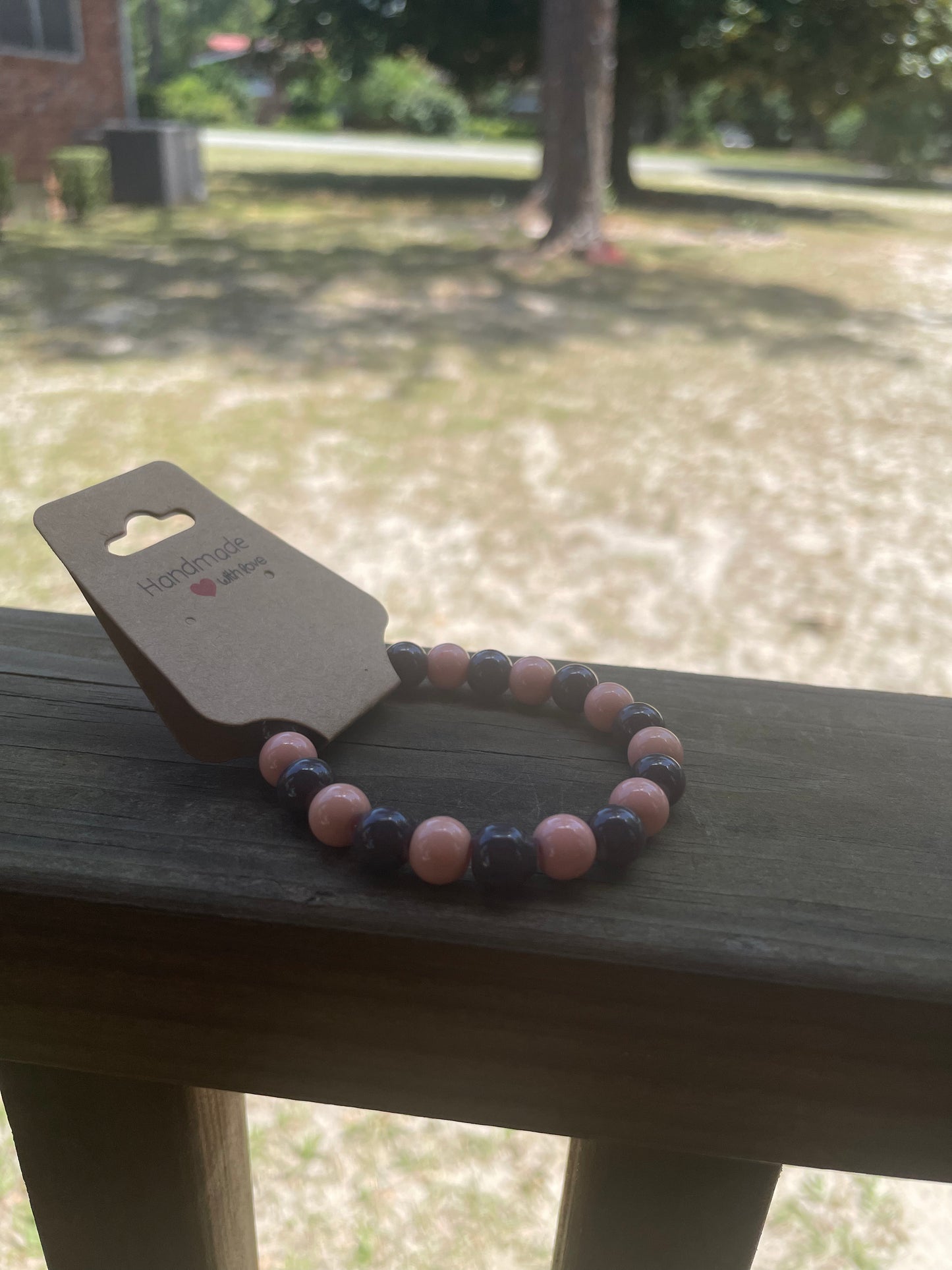 Salmon Pink & dark Purple Beaded Bracelet