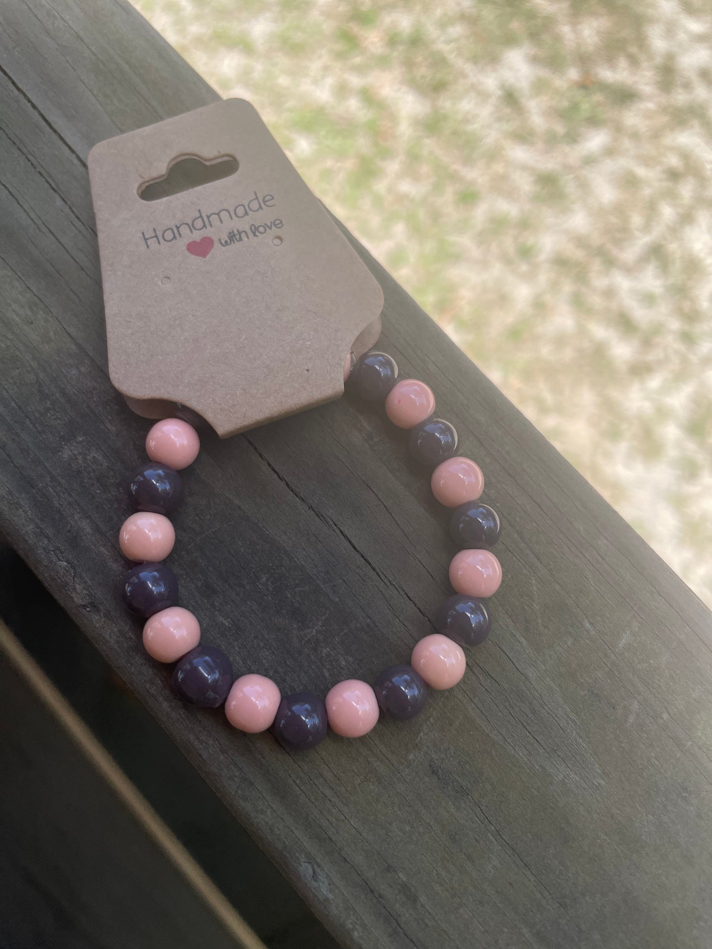 Salmon Pink & dark Purple Beaded Bracelet